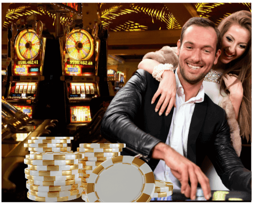 Happy couple poker players Happy couple poker players
